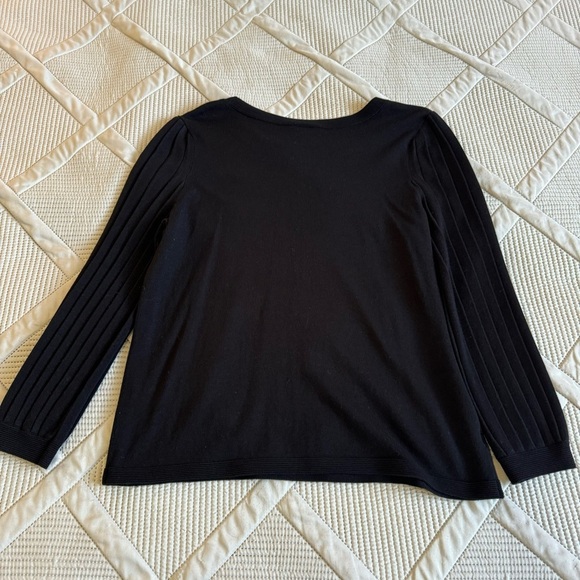 EUC Ann Taylor Factory Black Pleated Puff Sleeve Sweater Size M - Picture 2 of 8